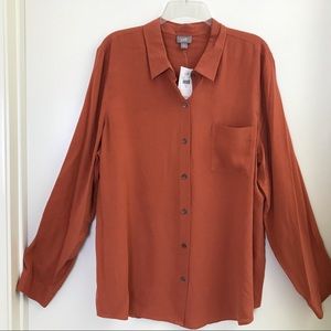 J Jill 💯 % Silk NEW Washable Rust Blouse XL